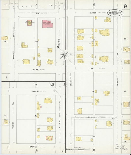 Sanborn Fire Insurance Map from Johnson City, Washington County, Tennessee (1903), Sheet #0009 - Historic Sanborn Fire Insurance Map Print, vintage old map wall art, antique decor, genealogy gift, Tennessee Tennessee map