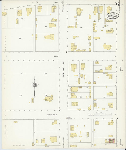 Sanborn Fire Insurance Map from Brinkley, Monroe County, Arkansas (1913), Sheet #0006 - Historic Sanborn Fire Insurance Map Print, vintage old map wall art, antique decor, genealogy gift, Arkansas Arkansas map