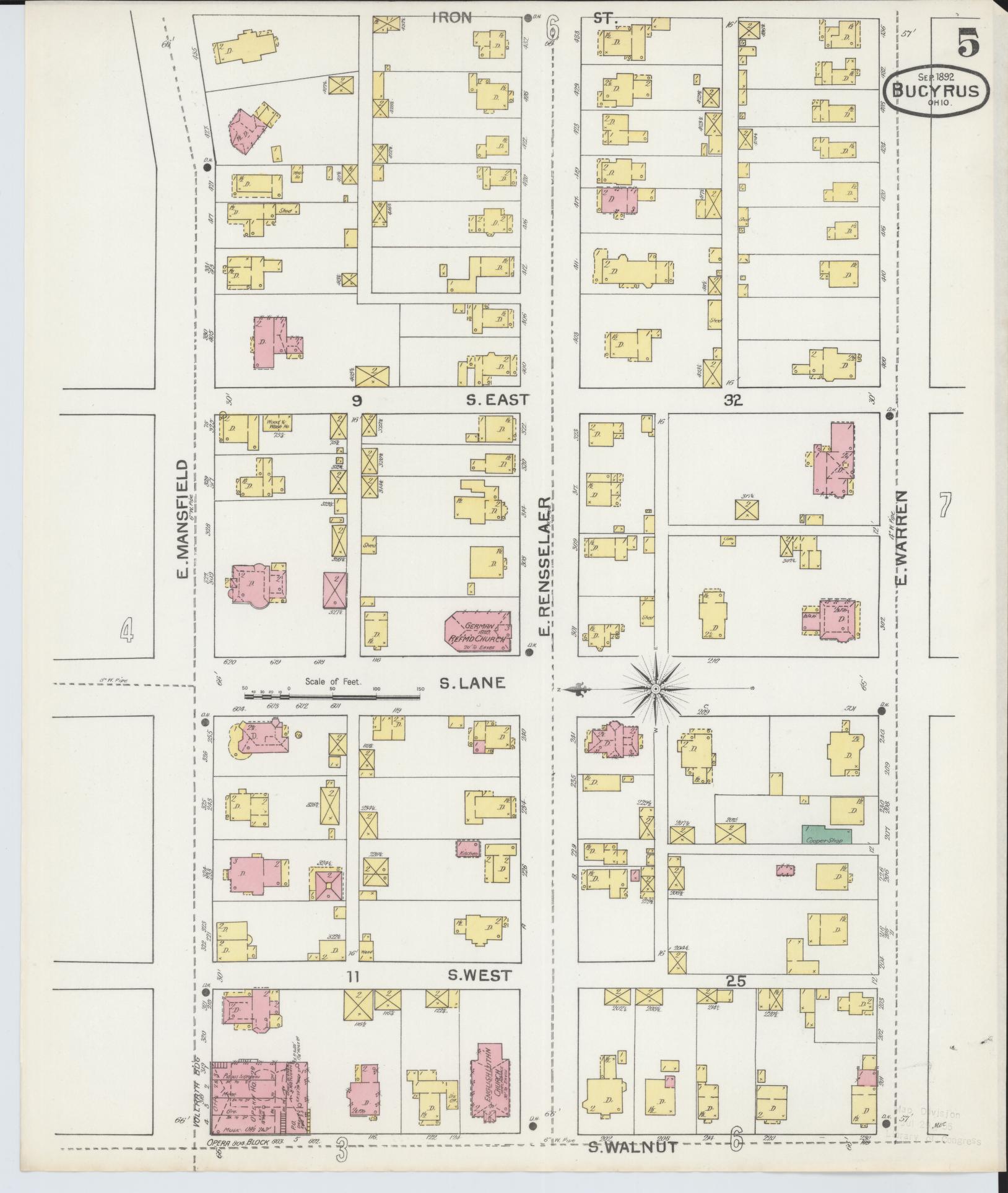 Sanborn Fire Insurance Map from Bucyrus, Crawford County, Ohio (1892), Sheet #0005 - Historic Sanborn Fire Insurance Map Print, vintage old map wall art, antique decor, genealogy gift, Ohio Ohio map