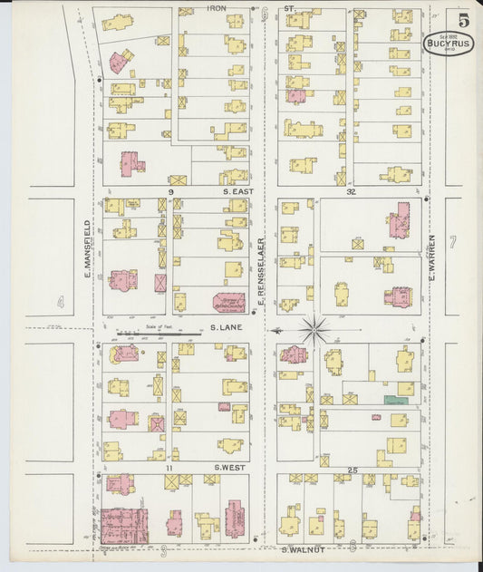 Sanborn Fire Insurance Map from Bucyrus, Crawford County, Ohio (1892), Sheet #0005 - Historic Sanborn Fire Insurance Map Print, vintage old map wall art, antique decor, genealogy gift, Ohio Ohio map