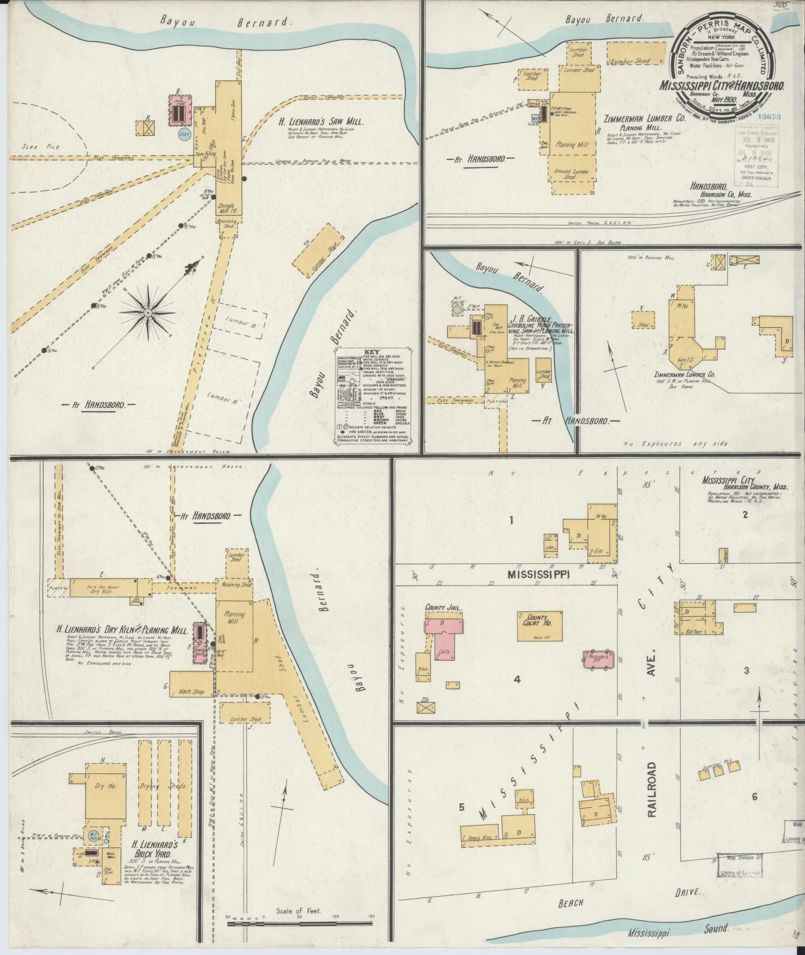 Sanborn Fire Insurance Map from Mississippi City, Harrison County, Mississippi (1900), Sheet #0001 - Historic Sanborn Fire Insurance Map Print, vintage old map wall art, antique decor, genealogy gift, Mississippi Mississippi map