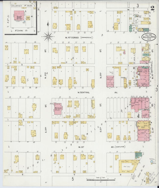 Sanborn Fire Insurance Map from Auburn, Nemaha County, Nebraska (1906), Sheet #0002 - Historic Sanborn Fire Insurance Map Print, vintage old map wall art, antique decor, genealogy gift, Nebraska Nebraska map