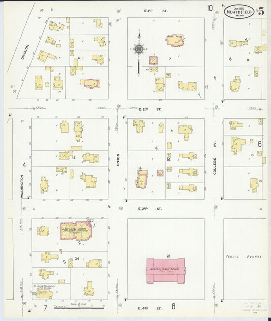Sanborn Fire Insurance Map from Northfield, Rice County, Minnesota (1910), Sheet #0005 - Historic Sanborn Fire Insurance Map Print, vintage old map wall art, antique decor, genealogy gift, Minnesota Minnesota map