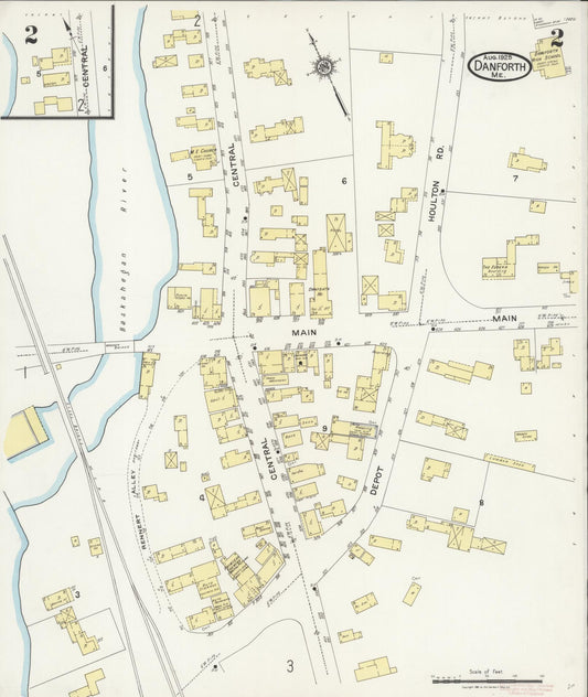 Sanborn Fire Insurance Map from Danforth, Washignton County, Maine (1925), Sheet #0002 - Historic Sanborn Fire Insurance Map Print, vintage old map wall art, antique decor, genealogy gift, Maine Maine map