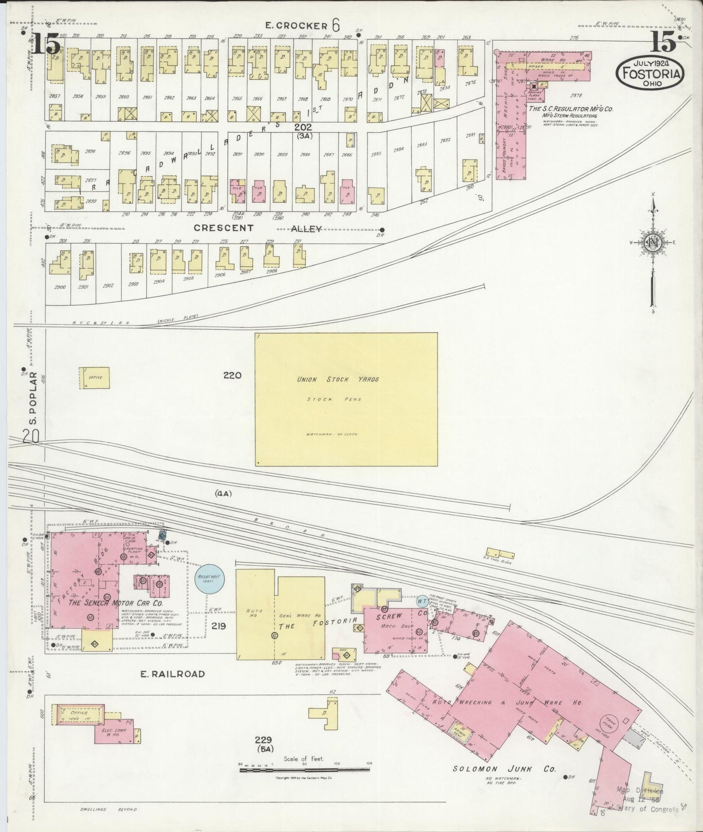 Sanborn Fire Insurance Map from Fostoria, Seneca, Hancock, And Wood Counties, Ohio (1924), Sheet #0015 - Historic Sanborn Fire Insurance Map Print, vintage old map wall art, antique decor, genealogy gift, Ohio Ohio map