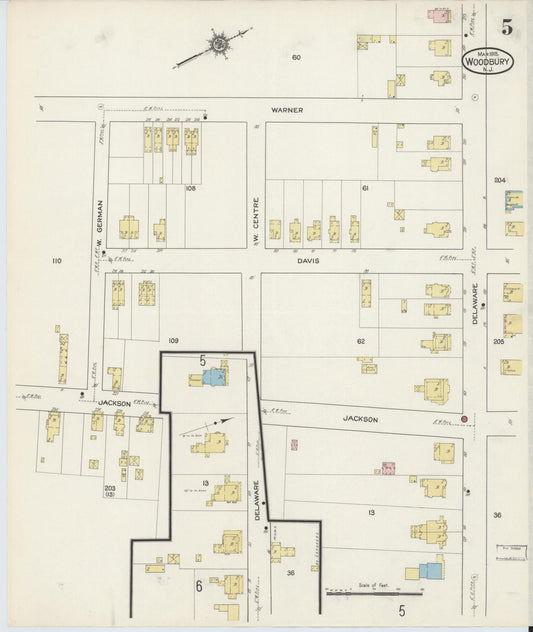 Sanborn Fire Insurance Map from Woodbury, Gloucester County, New Jersey (1915), Sheet #0005 - Historic Sanborn Fire Insurance Map Print, vintage old map wall art, antique decor, genealogy gift, New Jersey New Jersey map