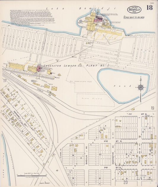 Sanborn Fire Insurance Map from Bemidji, Beltrami County, Minnesota (1922), Sheet #0018 - Historic Sanborn Fire Insurance Map Print, vintage old map wall art, antique decor, genealogy gift, Minnesota Minnesota map