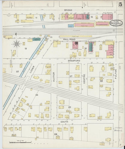 Sanborn Fire Insurance Map from Waverly, Tioga County, New York (1893), Sheet #0005 - Historic Sanborn Fire Insurance Map Print, vintage old map wall art, antique decor, genealogy gift, New York New York map