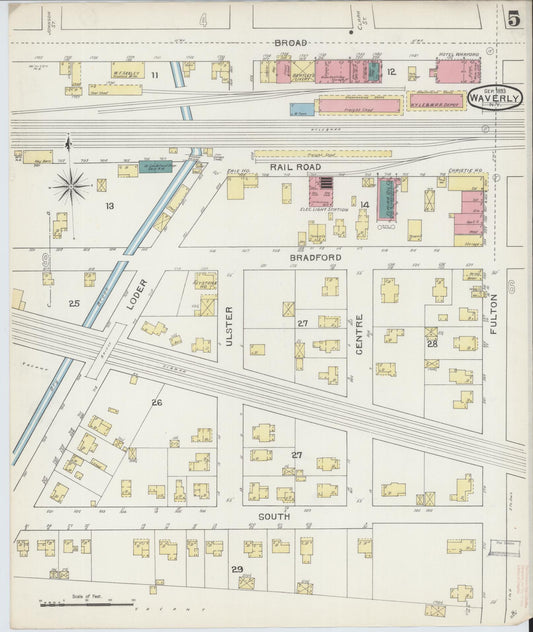 Sanborn Fire Insurance Map from Waverly, Tioga County, New York (1893), Sheet #0005 - Historic Sanborn Fire Insurance Map Print, vintage old map wall art, antique decor, genealogy gift, New York New York map