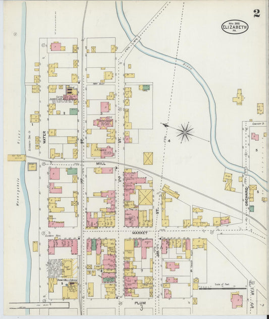 Sanborn Fire Insurance Map from Elizabeth, Allegheny County, Pennsylvania (1905), Sheet #0002 - Historic Sanborn Fire Insurance Map Print, vintage old map wall art, antique decor, genealogy gift, Pennsylvania Pennsylvania map