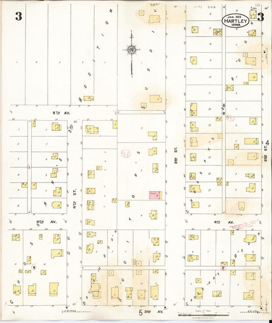 Sanborn Fire Insurance Map from Hartley, O'Brien County, Iowa (1936), Sheet #0003 - Historic Sanborn Fire Insurance Map Print, vintage old map wall art