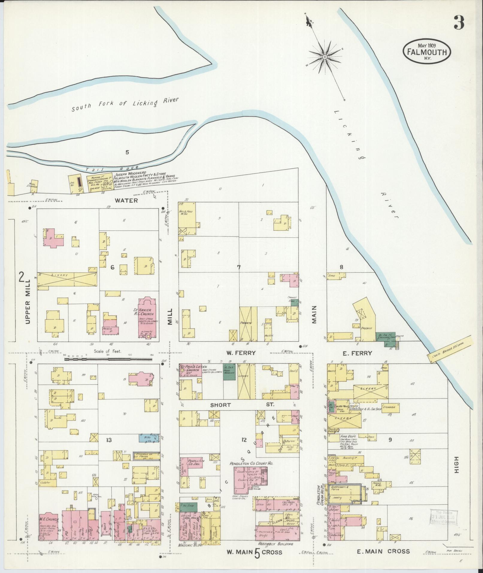 Sanborn Fire Insurance Map from Falmouth, Pendleton County, Kentucky (1909), Sheet #0003 - Historic Sanborn Fire Insurance Map Print, vintage old map wall art, antique decor, genealogy gift, Kentucky Kentucky map