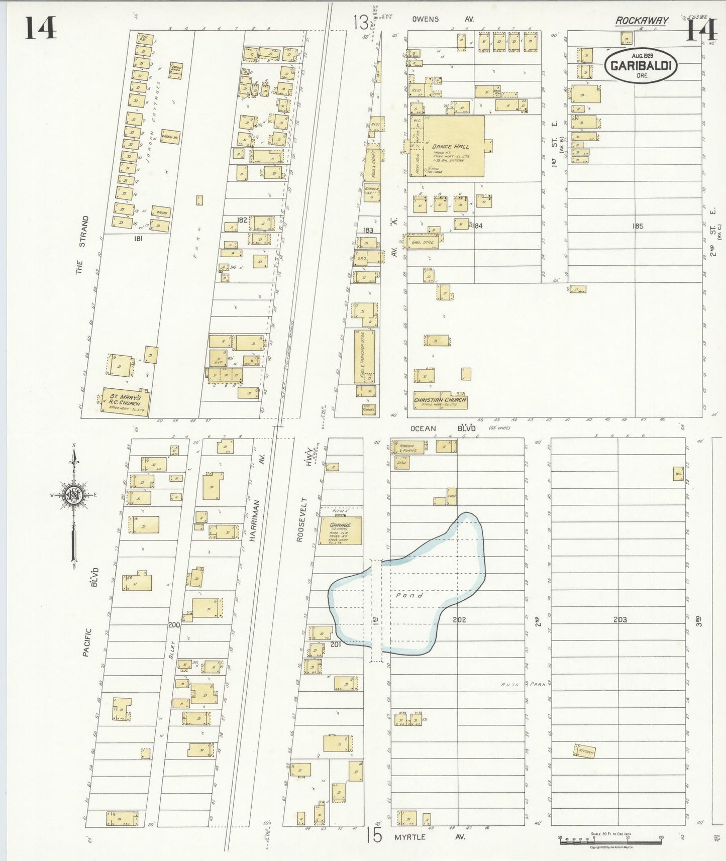 Sanborn Fire Insurance Map from Garibaldi, Tillamook County, Oregon (1929), Sheet #0014 - Complete Map Set gallery image, historic Sanborn map, vintage wall art, Oregon Oregon