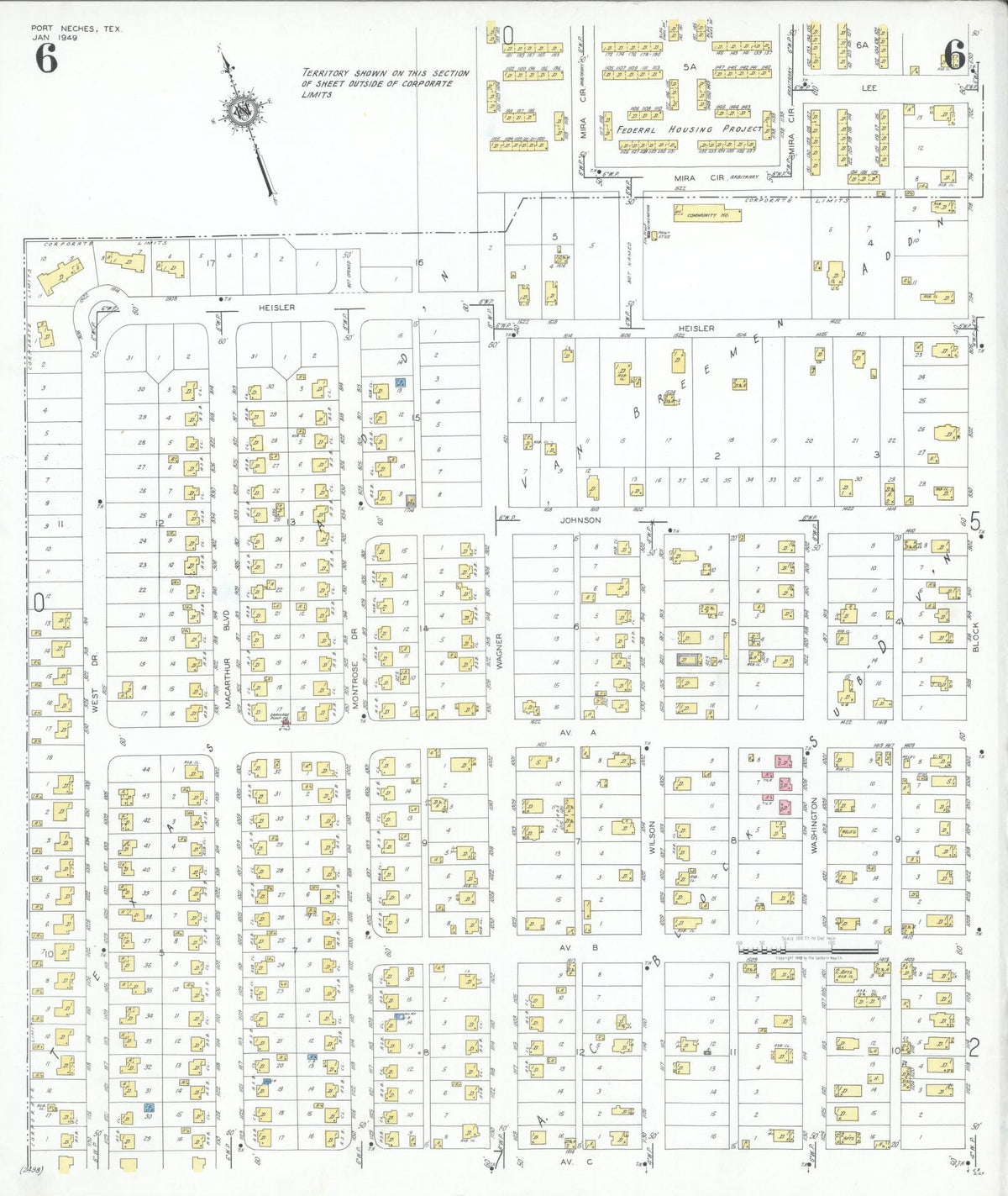 Sanborn Fire Insurance Map from Port Neches, Jefferson County, Texas (1949), Sheet #0006 - Complete Map Set gallery image, historic Sanborn map, vintage wall art, Texas Texas