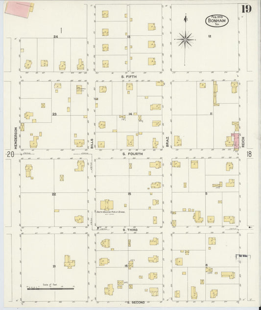 Sanborn Fire Insurance Map from Bonham, Fannin County, Texas (1909), Sheet #0019 - Historic Sanborn Fire Insurance Map Print, vintage old map wall art, antique decor, genealogy gift, Texas Texas map
