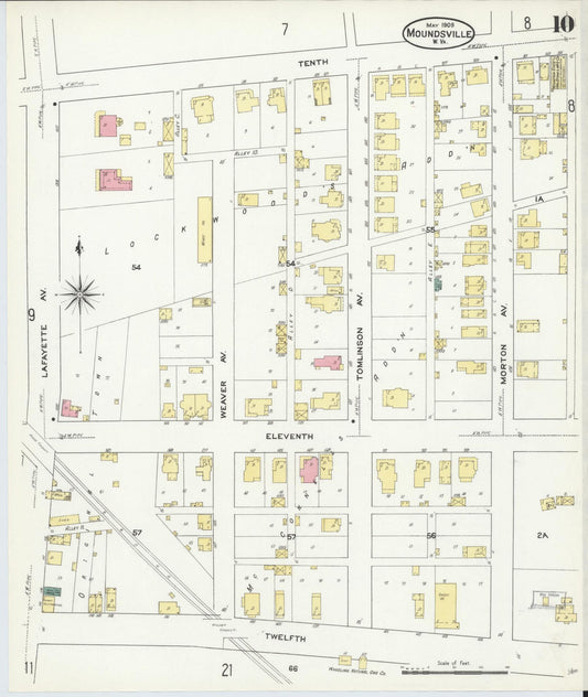 Sanborn Fire Insurance Map from Moundsville, Marshall County, West Virginia (1909), Sheet #0010 - Historic Sanborn Fire Insurance Map Print, vintage old map wall art, antique decor, genealogy gift, West Virginia West Virginia map