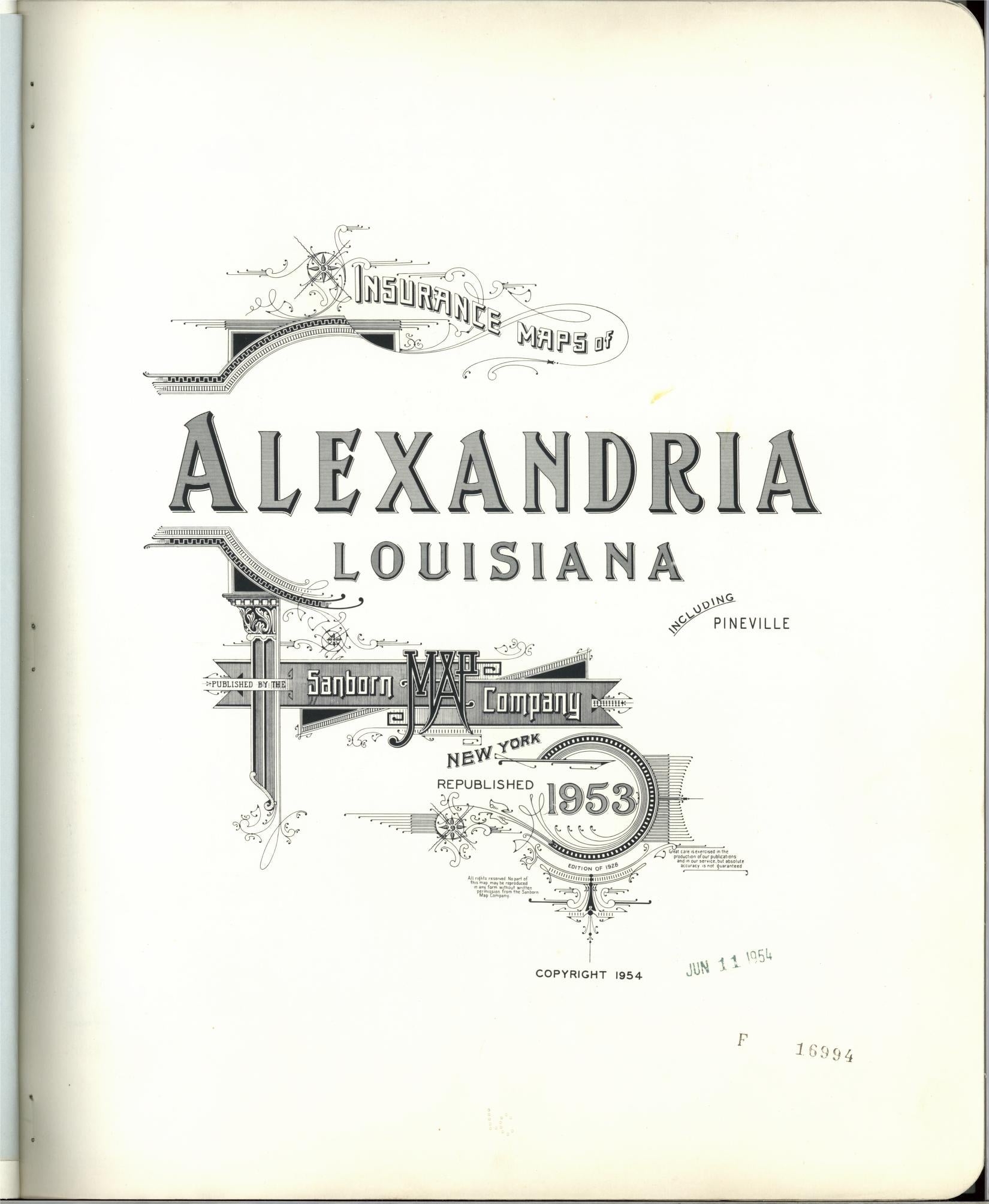 Sanborn Fire Insurance Map from Alexandria, Rapides Parish, Louisiana (1953), Sheet #0001 - Historic Sanborn Fire Insurance Map Print, vintage old map wall art, antique decor, genealogy gift, Louisiana Louisiana map