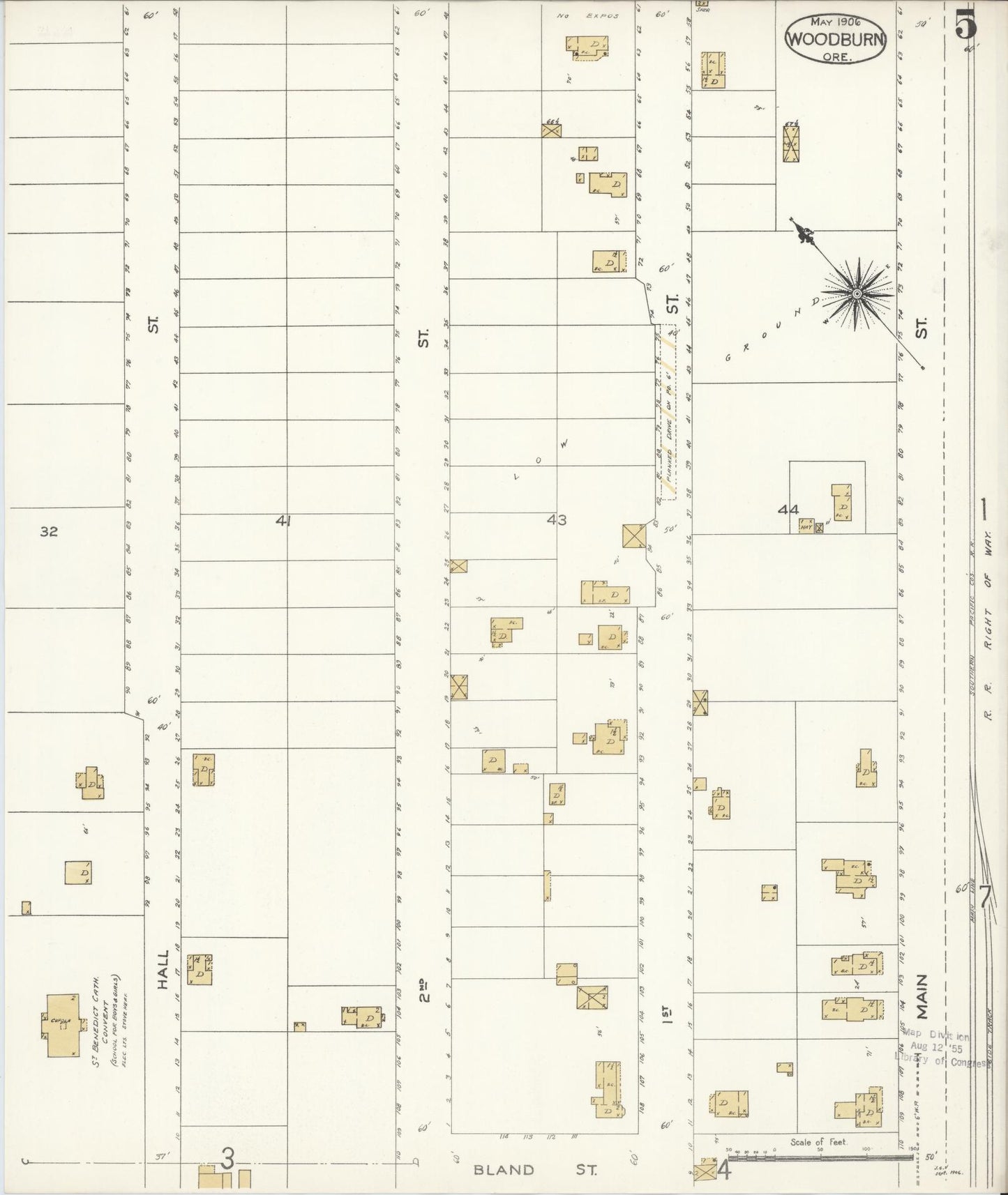 Sanborn Fire Insurance Map from Woodburn, Marion County, Oregon (1906), Sheet #0005 - Complete Map Set gallery image, historic Sanborn map, vintage wall art, Oregon Oregon