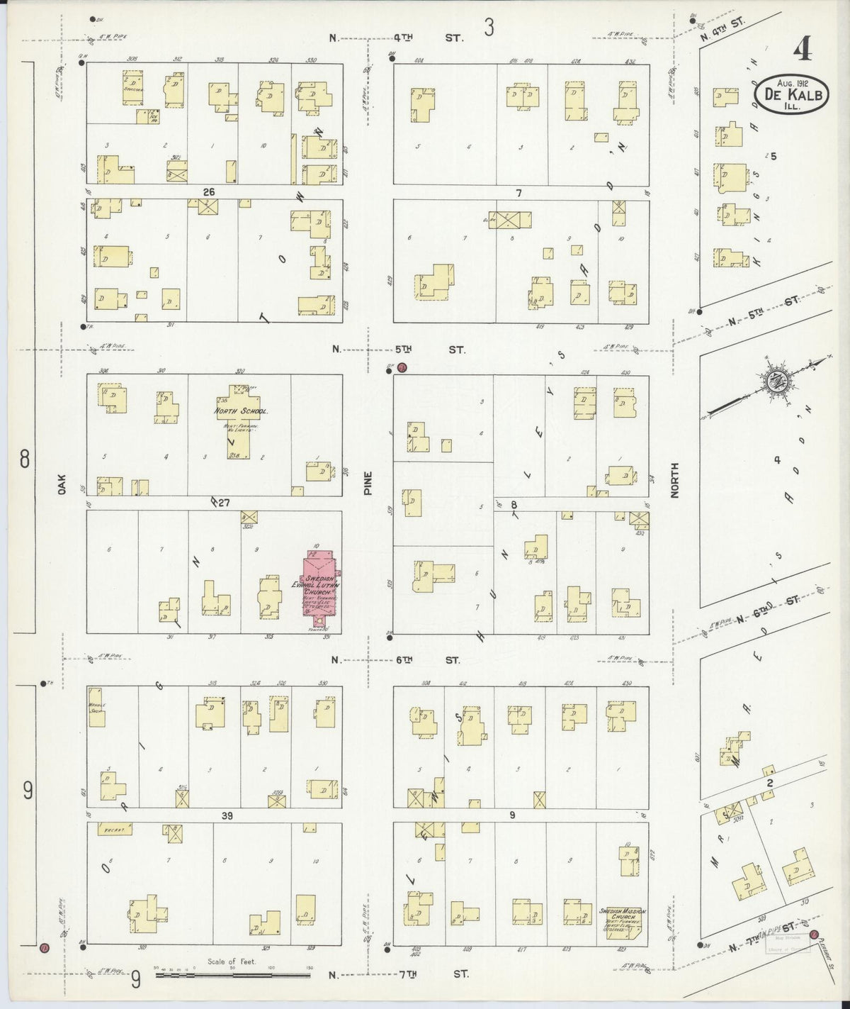 Sanborn Fire Insurance Map from De Kalb, De Kalb County, Illinois (1912), Sheet #0004 - Complete Map Set gallery image, historic Sanborn map, vintage wall art, Illinois Illinois