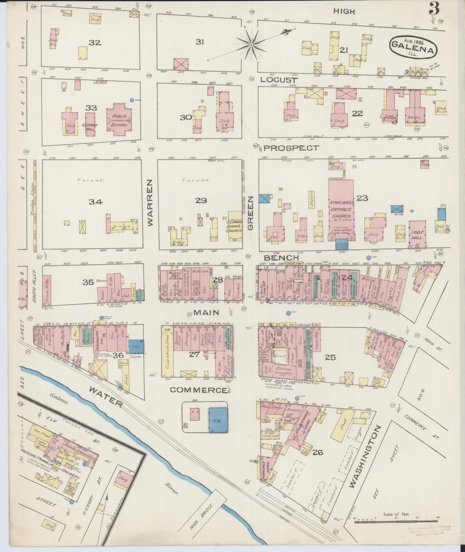 Sanborn Fire Insurance Map from Galena, Jo Daviess County, Illinois (1885), Sheet #0003 - Historic Sanborn Fire Insurance Map Print, vintage old map wall art, antique decor, genealogy gift, Illinois Illinois map