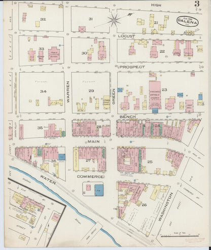 Sanborn Fire Insurance Map from Galena, Jo Daviess County, Illinois (1885), Sheet #0003 - Historic Sanborn Fire Insurance Map Print, vintage old map wall art, antique decor, genealogy gift, Illinois Illinois map