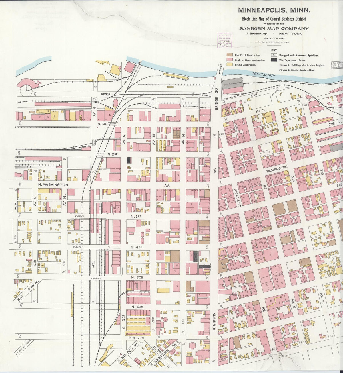 Sanborn Fire Insurance Map from Minneapolis, Hennepin County, Minnesota (1904), Sheet #0001 - Historic Sanborn Fire Insurance Map Print, vintage old map wall art, antique decor, genealogy gift, Minnesota Minnesota map