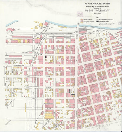 Sanborn Fire Insurance Map from Minneapolis, Hennepin County, Minnesota (1904), Sheet #0001 - Historic Sanborn Fire Insurance Map Print, vintage old map wall art, antique decor, genealogy gift, Minnesota Minnesota map
