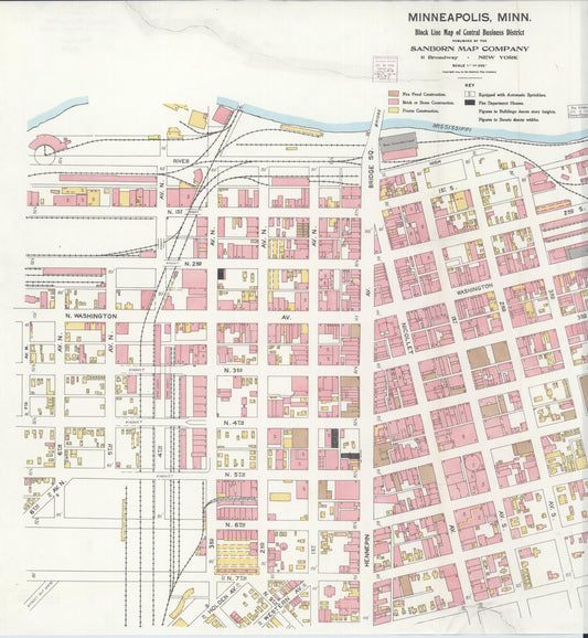 Sanborn Fire Insurance Map from Minneapolis, Hennepin County, Minnesota (1904), Sheet #0001 - Historic Sanborn Fire Insurance Map Print, vintage old map wall art, antique decor, genealogy gift, Minnesota Minnesota map