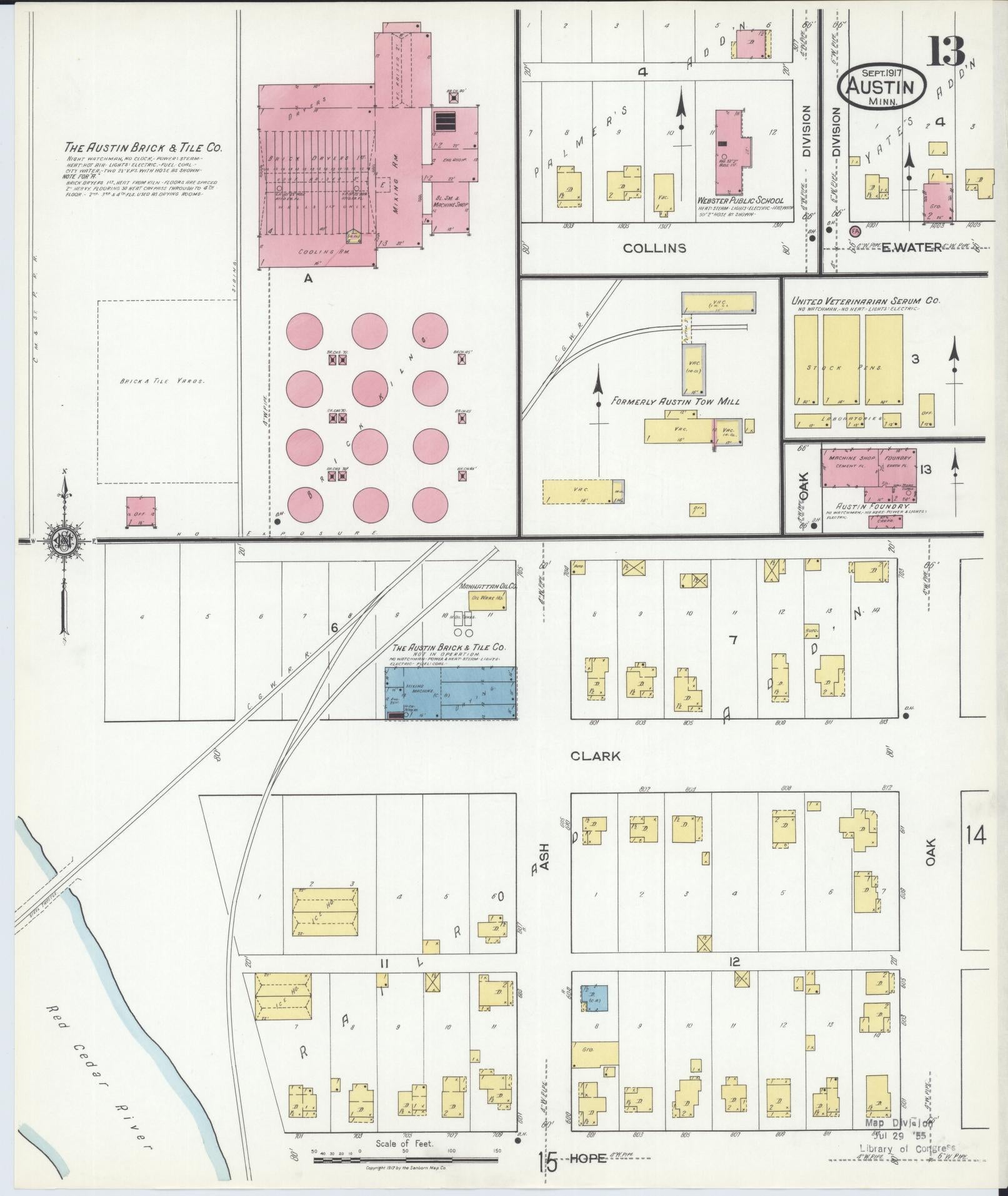 Sanborn Fire Insurance Map from Austin, Mower County, Minnesota (1917), Sheet #0013 - Complete Map Set gallery image, historic Sanborn map, vintage wall art, Minnesota Minnesota