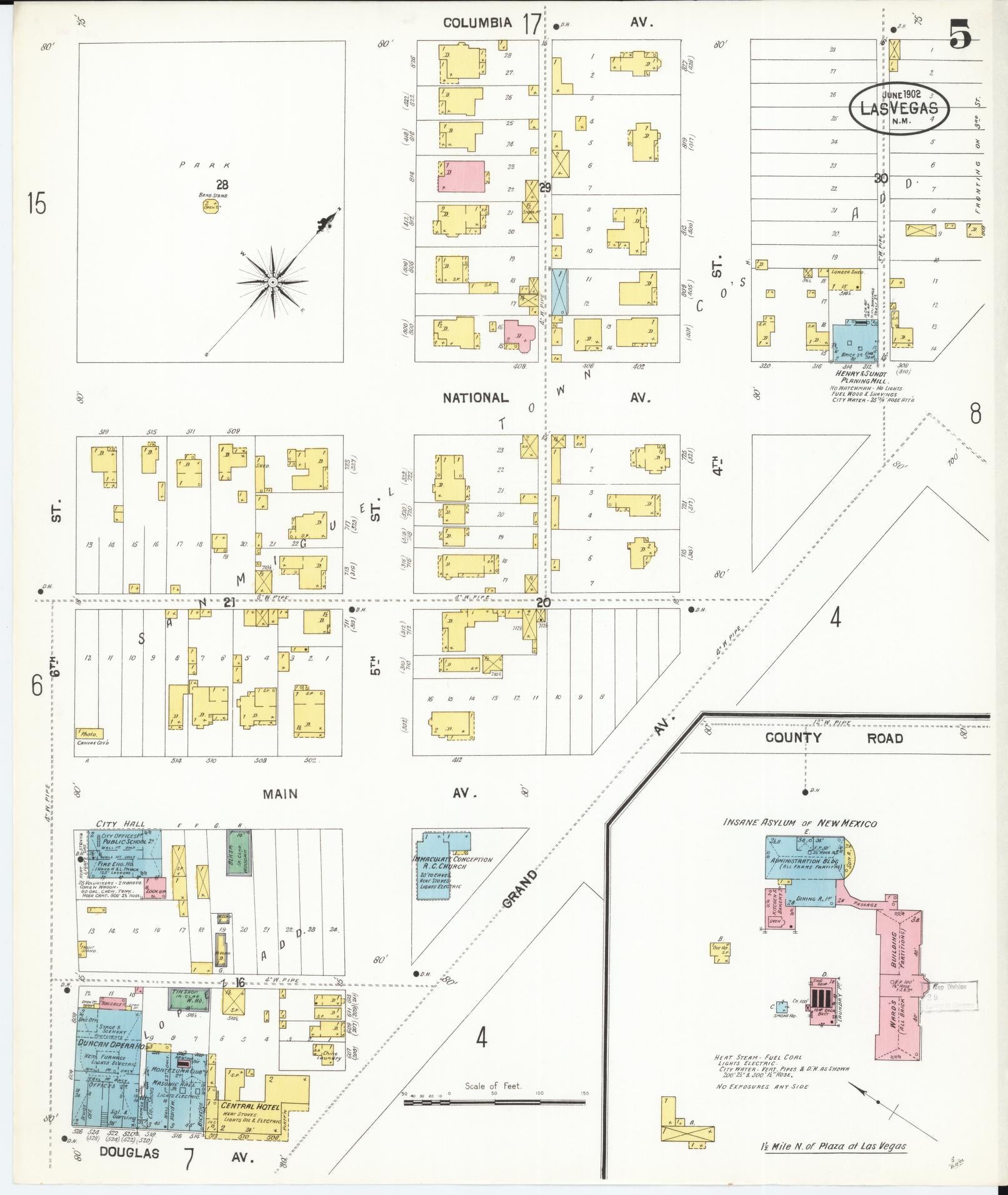 Sanborn Fire Insurance Map from Las Vegas, San Miguel County, New Mexico (1902), Sheet #0005 - Historic Sanborn Fire Insurance Map Print, vintage old map wall art, antique decor, genealogy gift, New Mexico New Mexico map