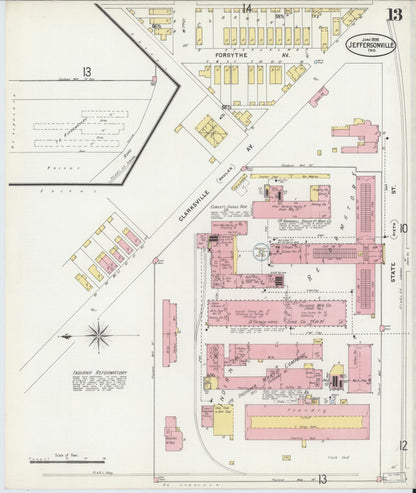 Sanborn Fire Insurance Map from Jeffersonville, Clark County, Indiana (1898), Sheet #0013 - Historic Sanborn Fire Insurance Map Print, vintage old map wall art, antique decor, genealogy gift, Indiana Indiana map