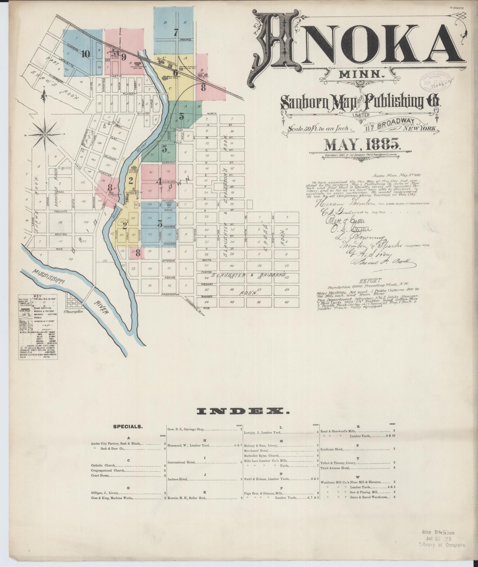 Sanborn Fire Insurance Map from Anoka, Anoka County, Minnesota (1885), Sheet #0001 - Historic Sanborn Fire Insurance Map Print, vintage old map wall art, antique decor, genealogy gift, Minnesota Minnesota map