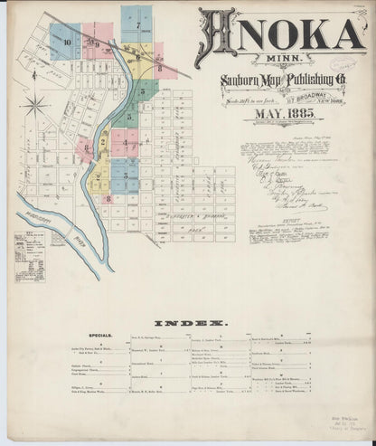 Sanborn Fire Insurance Map from Anoka, Anoka County, Minnesota (1885), Sheet #0001 - Historic Sanborn Fire Insurance Map Print, vintage old map wall art, antique decor, genealogy gift, Minnesota Minnesota map