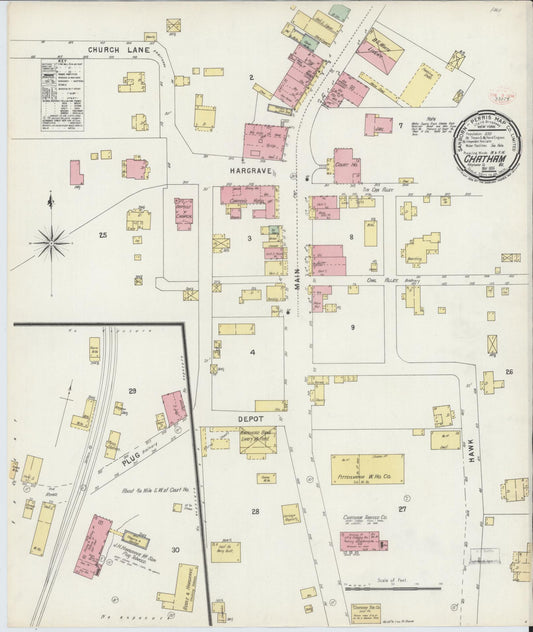 Sanborn Fire Insurance Map from Chatham, Pittsylvania County, Virginia (1896), Sheet #0001 - Historic Sanborn Fire Insurance Map Print, vintage old map wall art, antique decor, genealogy gift, Virginia Virginia map