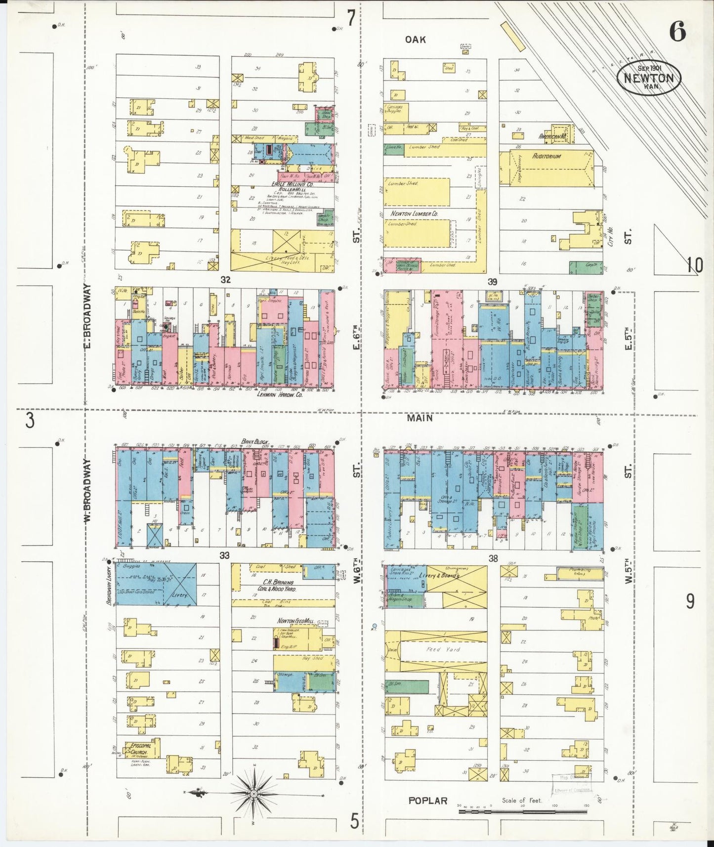Sanborn Fire Insurance Map from Newton, Harvey County, Kansas (1901), Sheet #0006 - Complete Map Set gallery image, historic Sanborn map, vintage wall art, Kansas Kansas