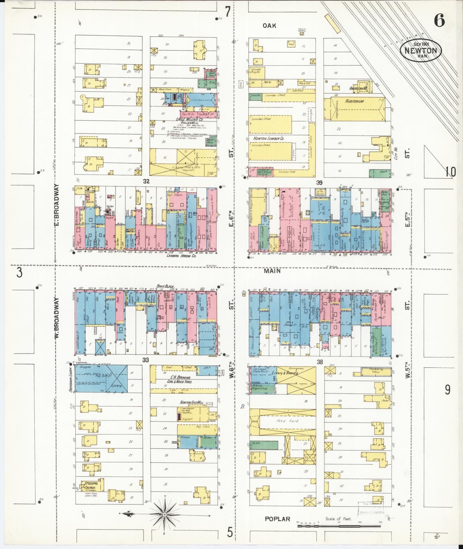Sanborn Fire Insurance Map from Newton, Harvey County, Kansas (1901), Sheet #0006 - Complete Map Set gallery image, historic Sanborn map, vintage wall art, Kansas Kansas