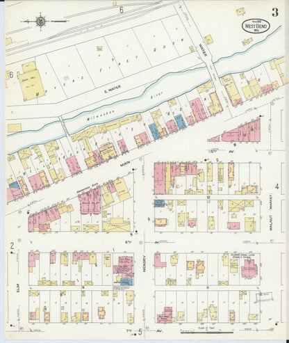 Sanborn Fire Insurance Map from West Bend, Washington County, Wisconsin (1910), Sheet #0003 - Complete Map Set gallery image, historic Sanborn map, vintage wall art, Wisconsin Wisconsin