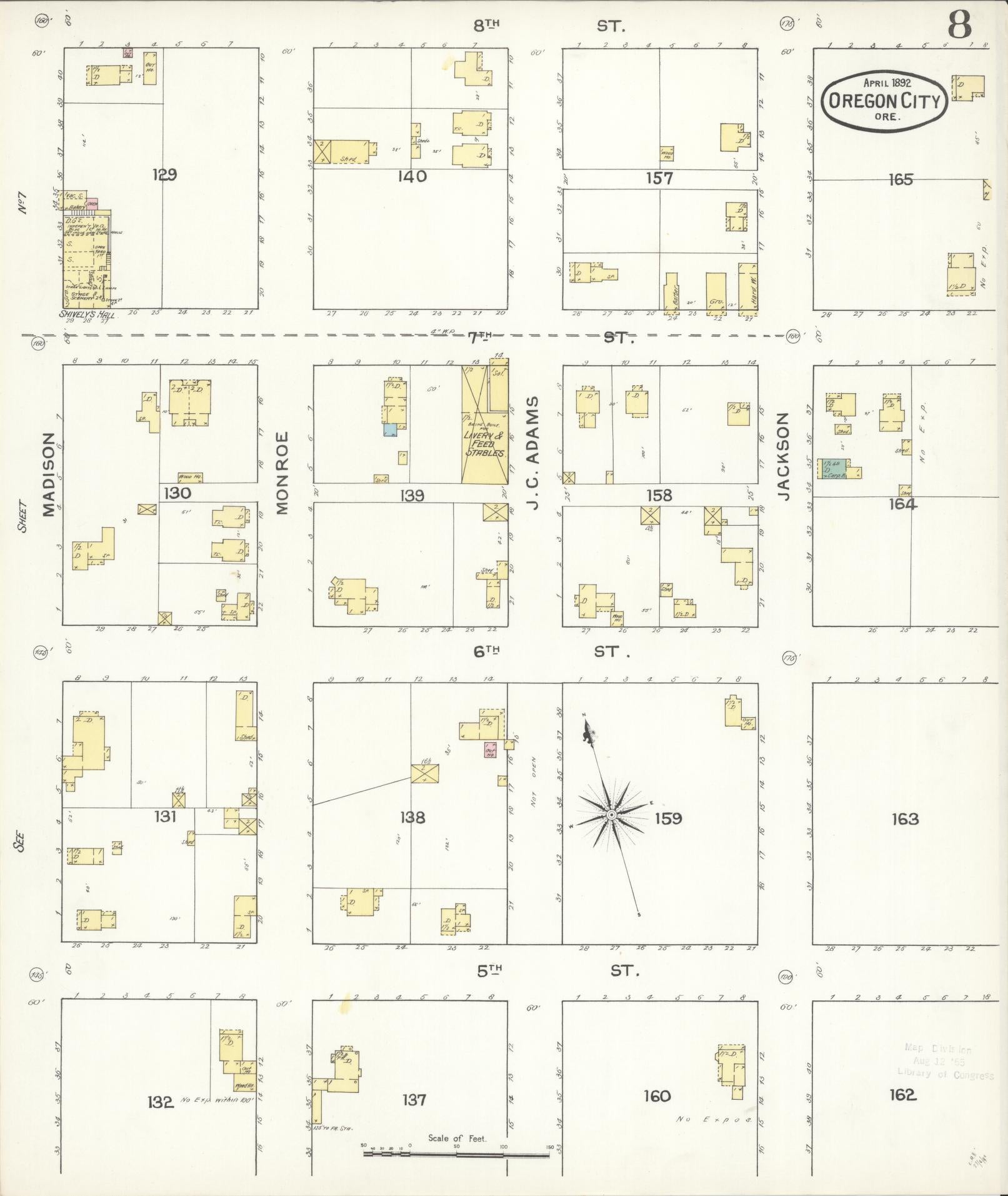 Sanborn Fire Insurance Map from Oregon City, Clackamas County, Oregon (1892), Sheet #0008 - Complete Map Set gallery image, historic Sanborn map, vintage wall art, Oregon Oregon