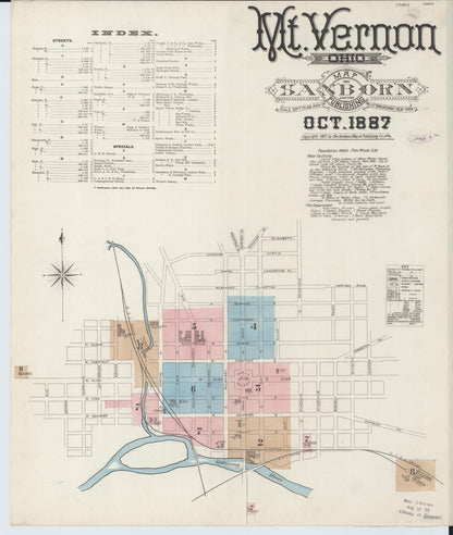 Sanborn Fire Insurance Map from Mount Vernon, Knox County, Ohio (1887), Sheet #0001 - Historic Sanborn Fire Insurance Map Print, vintage old map wall art, antique decor, genealogy gift, Ohio Ohio map