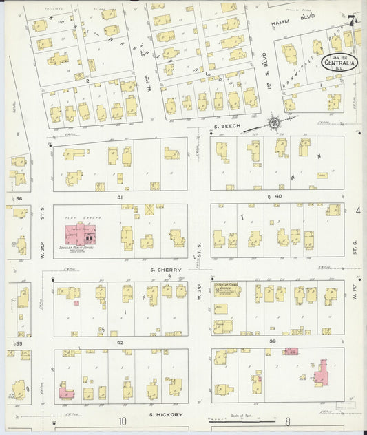 Sanborn Fire Insurance Map from Centralia, Marion, Clinton, Jefferson, and Washington Counties, Illinois (1916), Sheet #0007 - Historic Sanborn Fire Insurance Map Print, vintage old map wall art, antique decor, genealogy gift, Illinois Illinois map