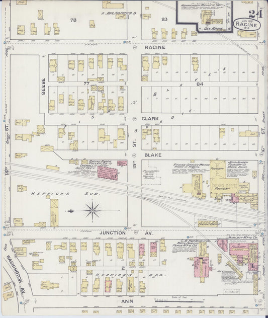 Sanborn Fire Insurance Map from Racine, Racine County, Wisconsin (1887), Sheet #0024 - Historic Sanborn Fire Insurance Map Print, vintage old map wall art, antique decor, genealogy gift, Wisconsin Wisconsin map