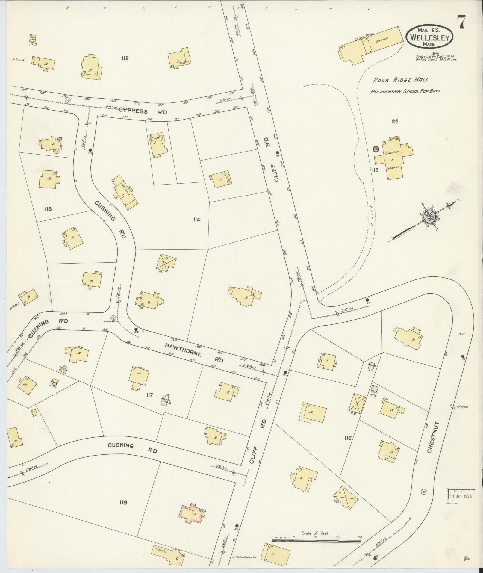 Sanborn Fire Insurance Map from Wellesley, Norfolk County, Massachusetts (1912), Sheet #0007 - Complete Map Set gallery image, historic Sanborn map, vintage wall art, Massachusetts Massachusetts