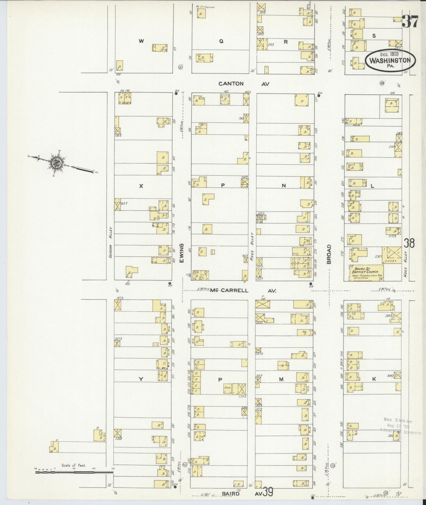 Sanborn Fire Insurance Map from Washington, Washington County, Pennsylvania (1909), Sheet #0037 - Historic Sanborn Fire Insurance Map Print, vintage old map wall art, antique decor, genealogy gift, Sanborn Fire Insurance Map from Washington Washington map