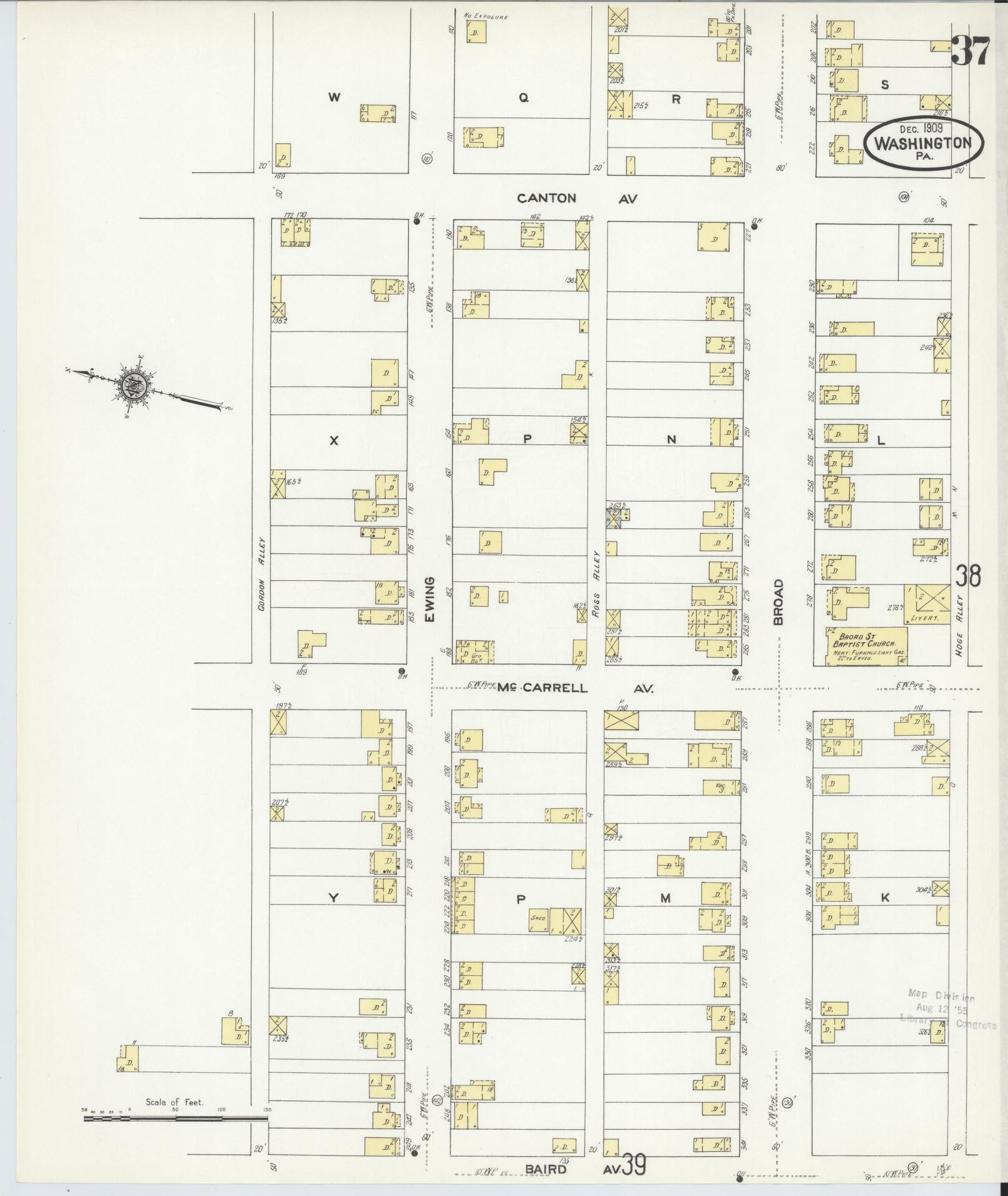 Sanborn Fire Insurance Map from Washington, Washington County, Pennsylvania (1909), Sheet #0037 - Historic Sanborn Fire Insurance Map Print, vintage old map wall art, antique decor, genealogy gift, Sanborn Fire Insurance Map from Washington Washington map