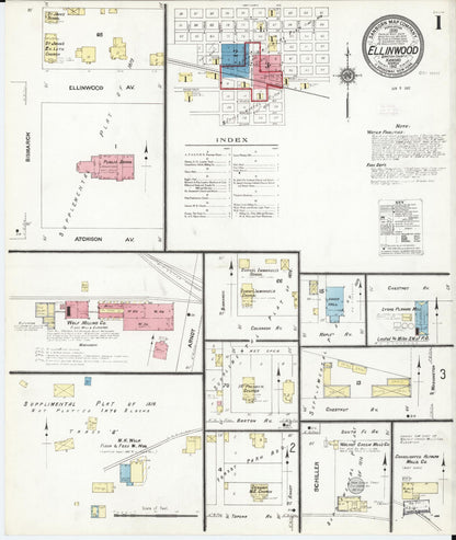 Sanborn Fire Insurance Map from Ellinwood, Barton County, Kansas (1912), Sheet #0001 - Complete Map Set gallery image, historic Sanborn map, vintage wall art, Kansas Kansas
