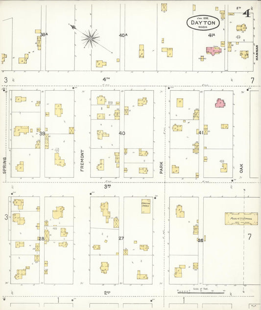 Sanborn Fire Insurance Map from Dayton, Columbia County, Washington (1896), Sheet #0004 - Historic Sanborn Fire Insurance Map Print, vintage old map wall art, antique decor, genealogy gift, Washington Washington map