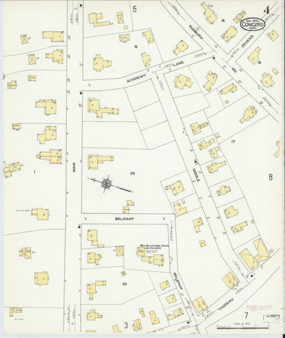 Sanborn Fire Insurance Map from Concord, Middlesex County, Massachusetts (1909), Sheet #0004 - Historic Sanborn Fire Insurance Map Print, vintage old map wall art, antique decor, genealogy gift, Massachusetts Massachusetts map