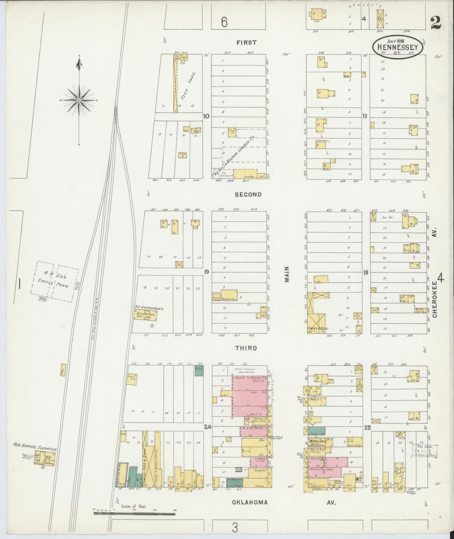 Sanborn Fire Insurance Map from Hennessey, Kingfisher County, Oklahoma (1898), Sheet #0002 - Historic Sanborn Fire Insurance Map Print, vintage old map wall art, antique decor, genealogy gift, Oklahoma Oklahoma map