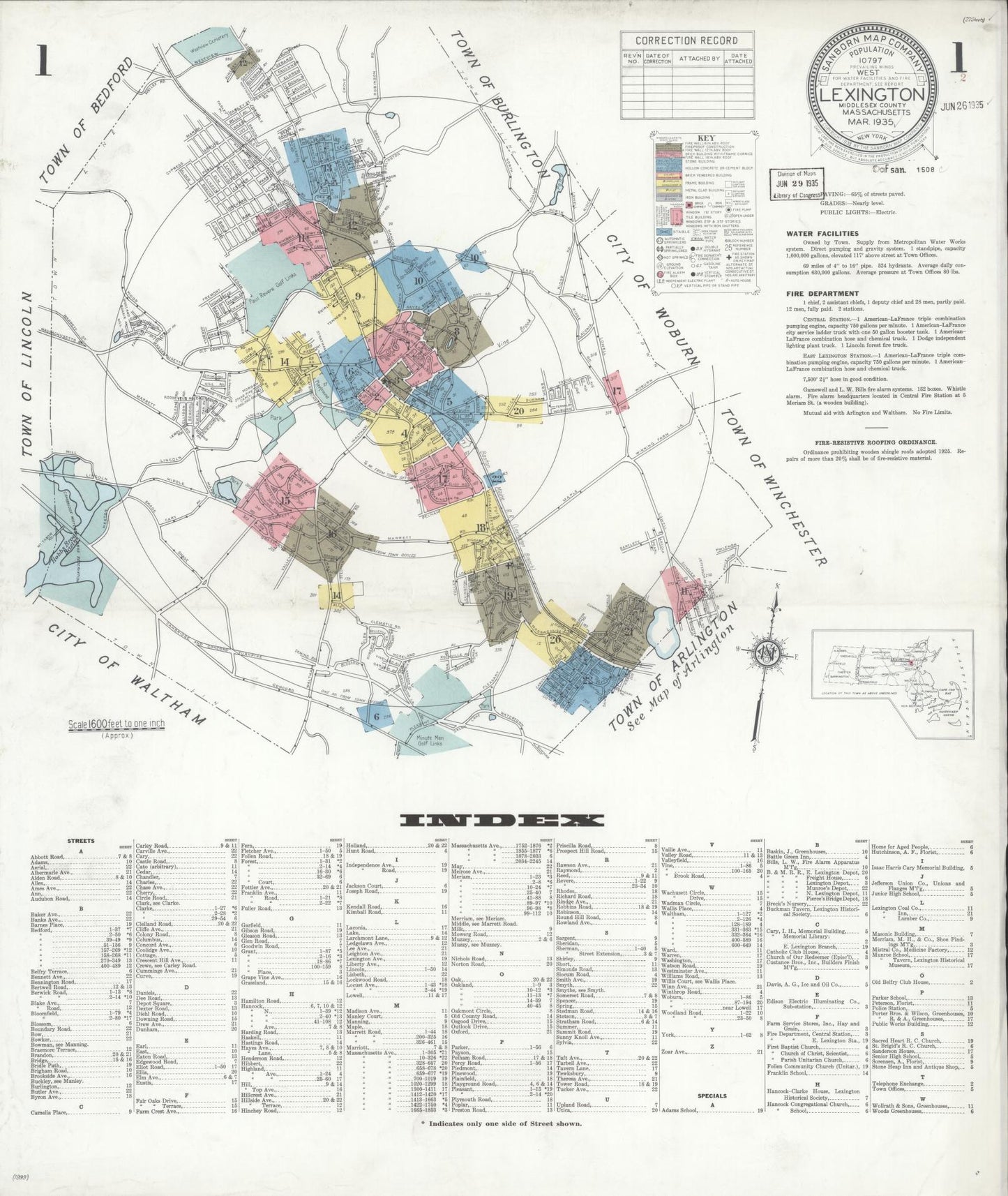 Sanborn Fire Insurance Map from Lexington, Middlesex County, Massachusetts. (1935) – Historic Sanborn Fire Insurance Map Print