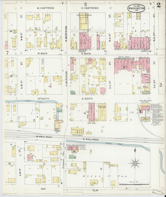 Sanborn Fire Insurance Map from Washington, Daviess County, Indiana (1896), Sheet #0002 - Historic Sanborn Fire Insurance Map Print, vintage old map wall art, antique decor, genealogy gift, Washington Washington map